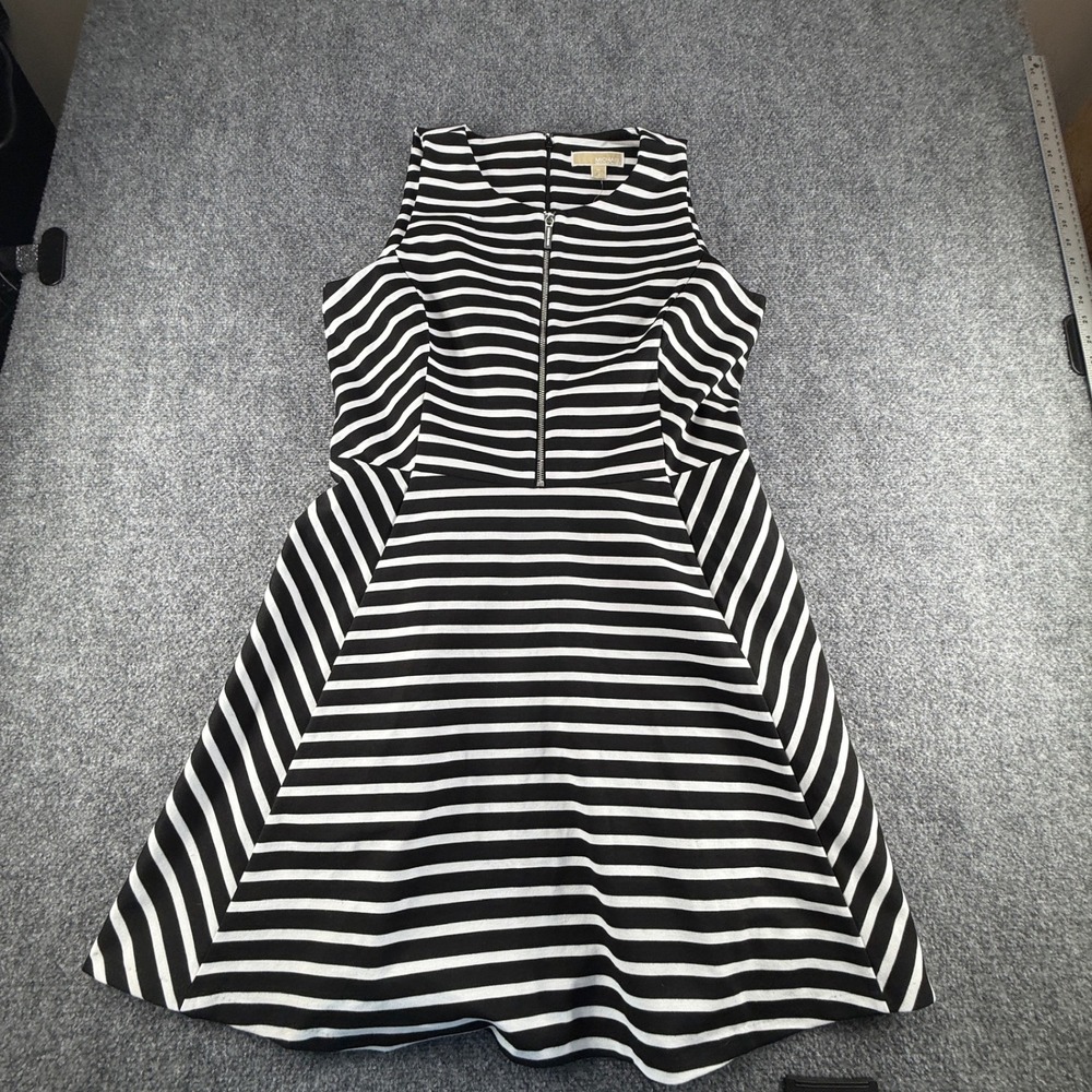 Michael Michael Kors Striped Fit Flare Dress Black White Zip Front MS48V221M5 16